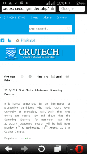 CRUTECH Admission Screening 2016: Eligibility, Screening And Registration Details