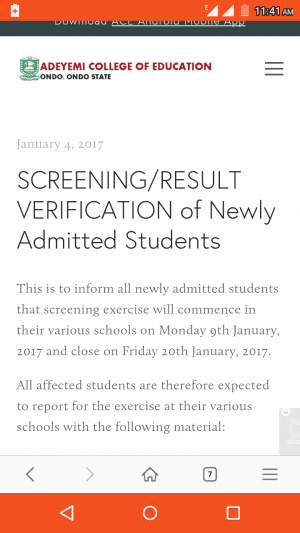 ACEONDO Screening For Newly Admitted Students 2016/17 Announced