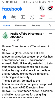 Huawei commissions ICT equipment in ABU