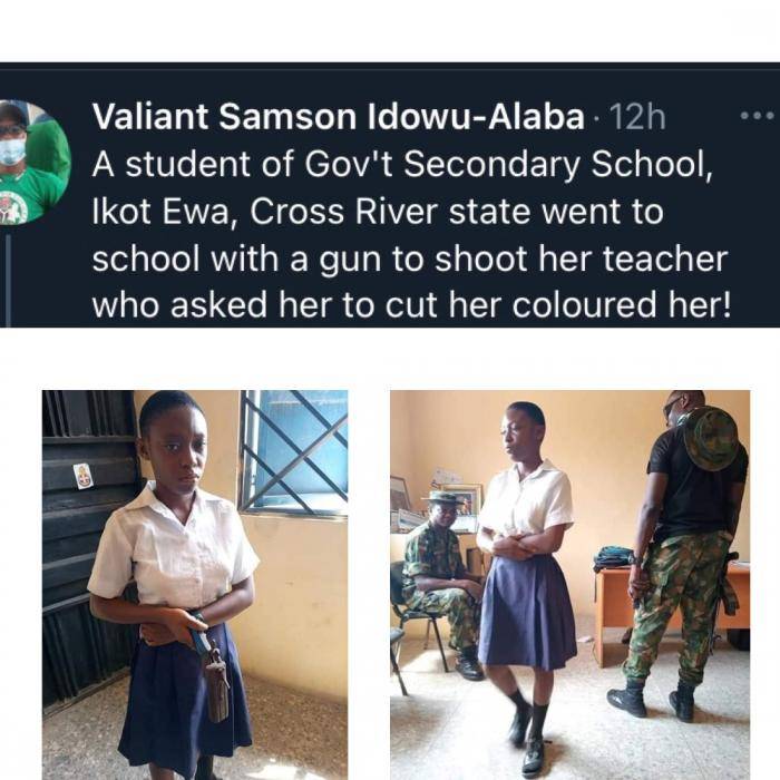 Student arrives school with a gun after being asked to cut her hair