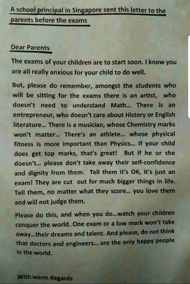 A School Principal Sent This Letter to Parents Just Before an Exam
