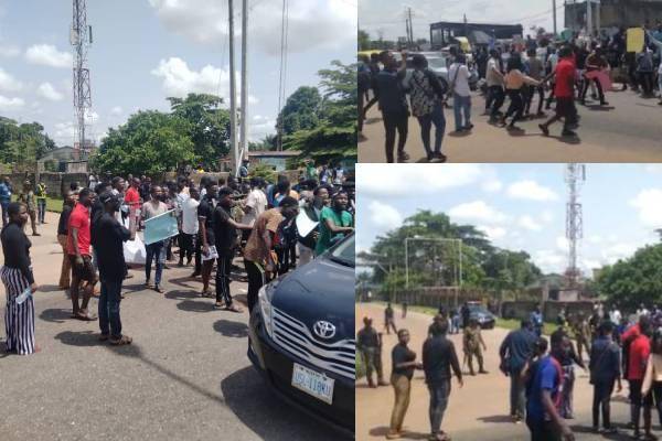 UNIBEN students resume protest, block airport entrance