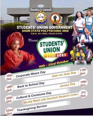Osun State Poly 2023 Students' Union week schedule