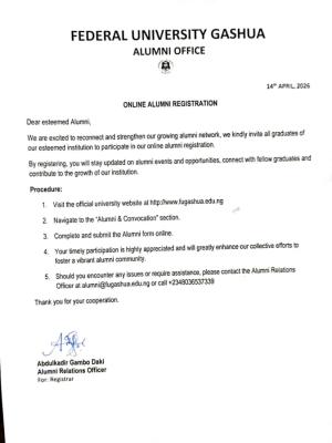 FUGASHUA calls graduates of the university to register as Alumni