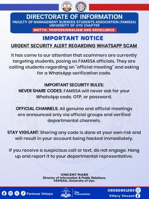 UNIUYO Faculty of Management Sciences notice to students