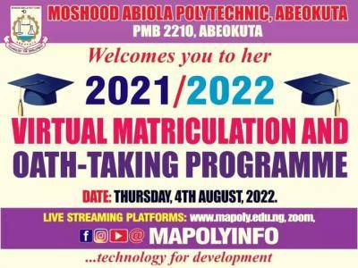 MAPOLY virtual matriculation ceremony and oath-taking, 2021/2022 holds August 4th