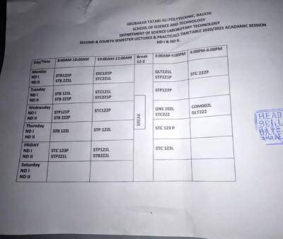 ATAP 2nd/4th semester Lectures Timetable, 2020/2021