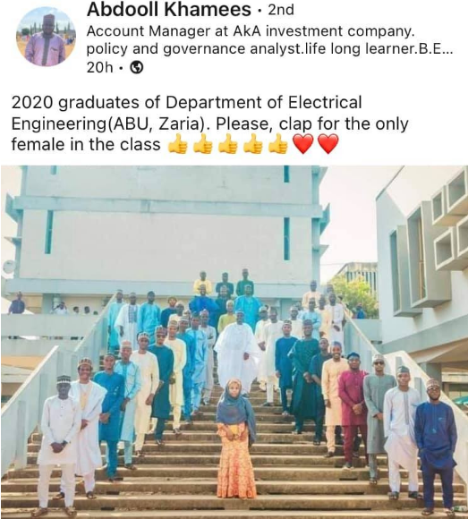 Lady celebrated for being the only female student in an Engineering department