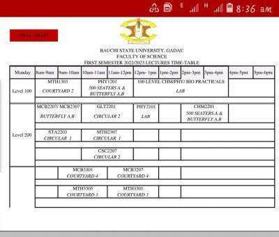 BASUG first semester lecture timetable, 2022/2023
