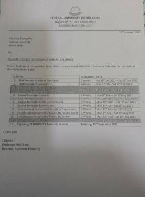 Fubk Adjusted Academic Calendar For 2019 2020 Session Myschool