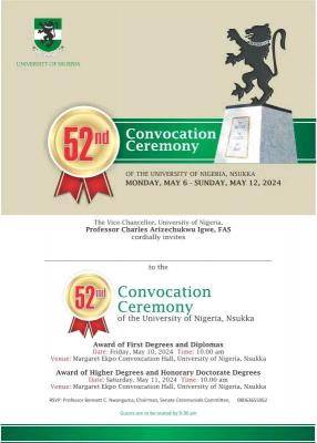 UNN announces 52nd convocation ceremony