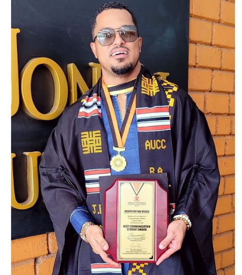 Actor Van Vicker celebrates his graduation from the university 24 years after high school