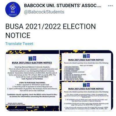BUSA notice on 2021/2022 SUG elections