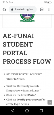 FUNAI procedure for students' account verification and payment of fees, 2020/2021 session