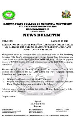 Kaduna State College of Nursing & Midwifery on 1st batch of payment for loan beneficiaries