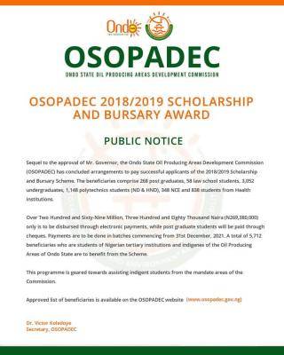 2018/2019 OSOPADEC Proposed List of Beneficiaries