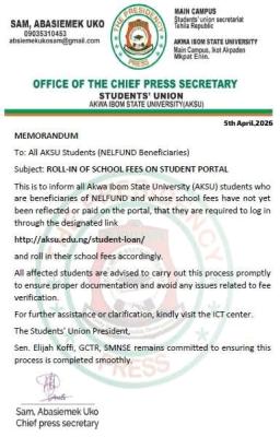 AKSU Students’ Union update to NELFUND beneficiaries