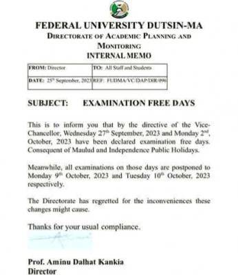 FUDMA reschedules exams