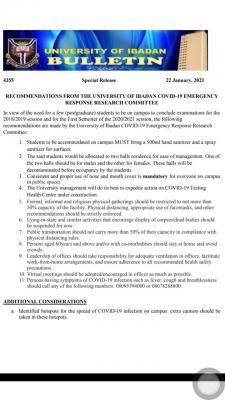 UI notice on COVID-19 emergency response research committee recommendations