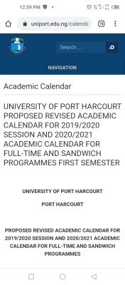 UNIPORT revised academic calendar for 2019/2020 and 2020/2021 sessions