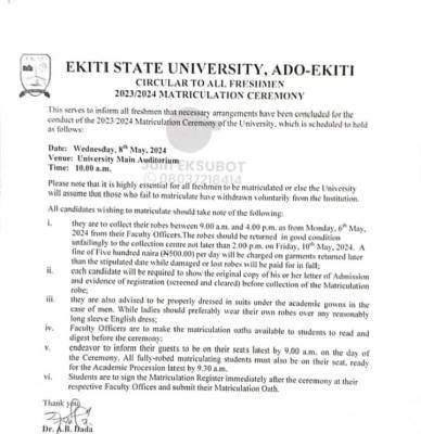 3izITV7uaNHUOVi70WxJt4TqwqtiAKK7oXBK8xfC EKSU announces matriculation ceremony for the 2023/2024 session