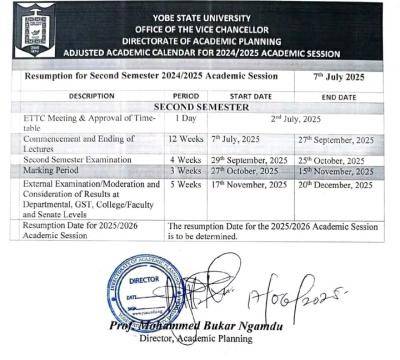 Yobe State University adjusts  second semester academic calendar, 2024/2025