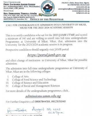University of Mkar Post-UTME 2023: eligibility and registration details