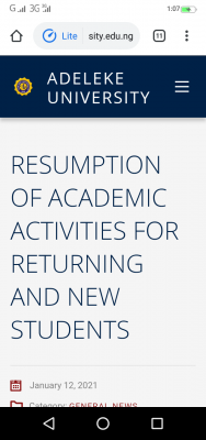 Adeleke University notice on resumption of academic activities for new and returning students