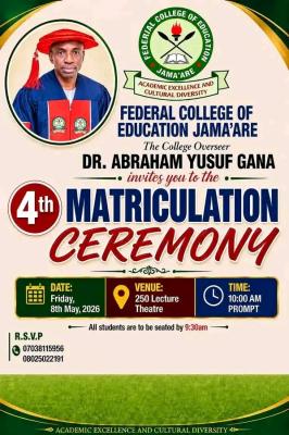 Federal College of Education, Jama'are announces 4th Matriculation Ceremony