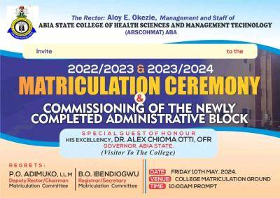 Abia College of Health Science & Tech announces matriculation ceremony ...