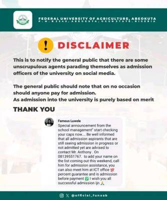 FUNAAB warns prospective students against falling victims to fraudsters