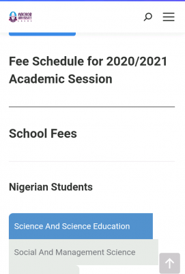 Anchor University school fees for 2020/2021 session