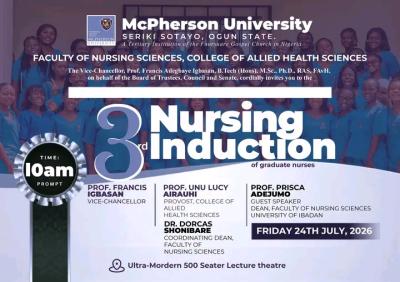 McPherson University announces 3rd Nursing Induction/Oath-Taking Ceremony