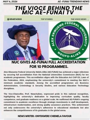 AE-FUNAI gets NUC full accreditation for 10 academic programmes