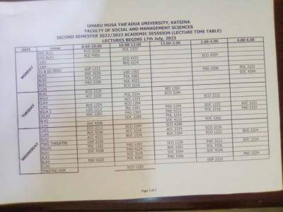 UMYU 2nd semester lectures timetable is out, 2022/2023