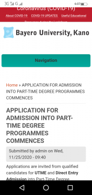 BUK Part time admission form for 2019/2020 session
