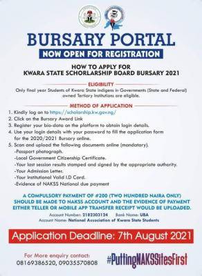 Kwara State Bursary award for final year students