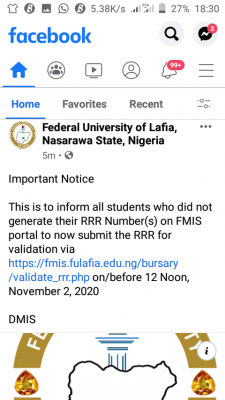 FULAFIA notice to candidates yet to generate RRR numbers on FMIS portal