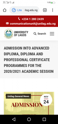 UNILAG admission into advanced diploma, diploma & professional certificate programmes, 2020/2021