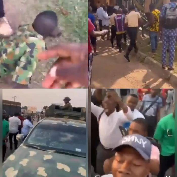Naira scarcity: Soldiers clash with UNIBEN students over cash withdrawal (video)