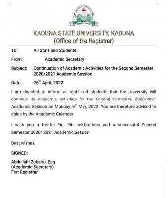 KASU shuns ASUU strike, announces resumption date