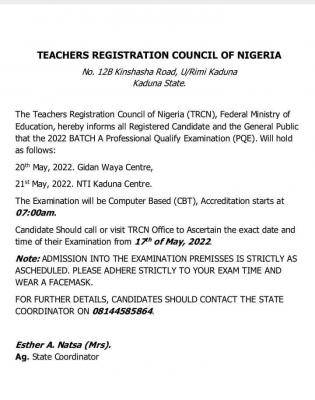 Kaduna State TRCN Batch A Professional Qualification Examination