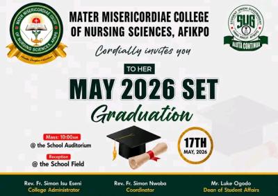 Mater Misericordiae College of Nursing Sciences, Afikpo Graduation Ceremony for May 2026