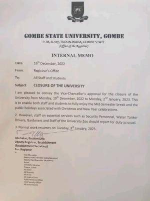GOMSU notice to staff & students on mid-semester break