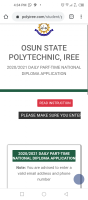 OSPOLY Daily Part-Time Admission Form For 2020/2021 Session
