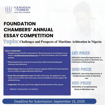 Foundation Chambers Maritime Law Essay Competition for Nigerian Undergraduates, 2025