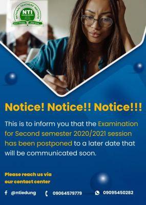 NTI postpones second semester examination, 2021/2022