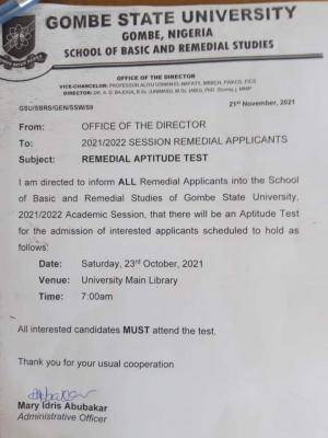 GOMSU 3rd remedial aptitude test, 2021/2022