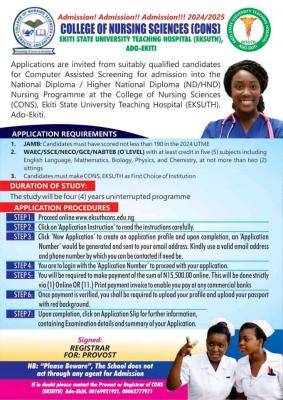 EKSUTH ND/HND Nursing Post UTME Cut Off Mark 2024/2025