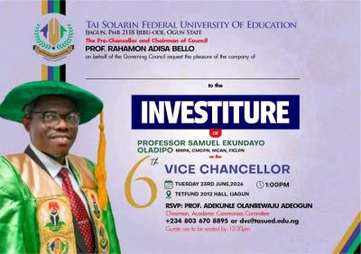 TASUED announces Investiture of 6th Vice-Chancellor